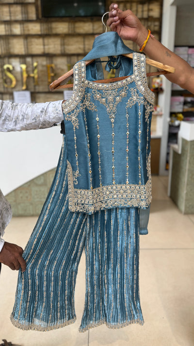 Girls Embroidered Sleeveless Palazzo Set with Dupatta