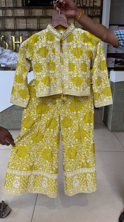 Girls Floral Printed Crop Jacket & Palazzo Set