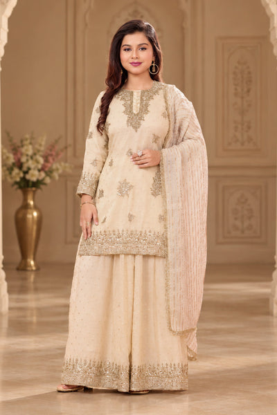 Girls Embroidered Straight Kurta Palazzo Suit Set with Dupatta