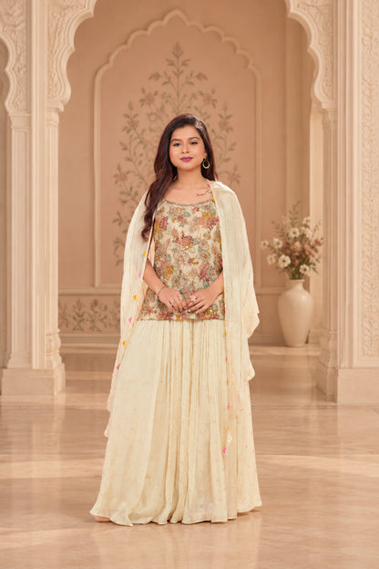 Girls Floral Printed Crop Top Lehenga Set