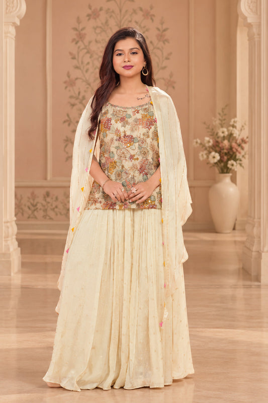 Girls Floral Printed Crop Top Lehenga Set