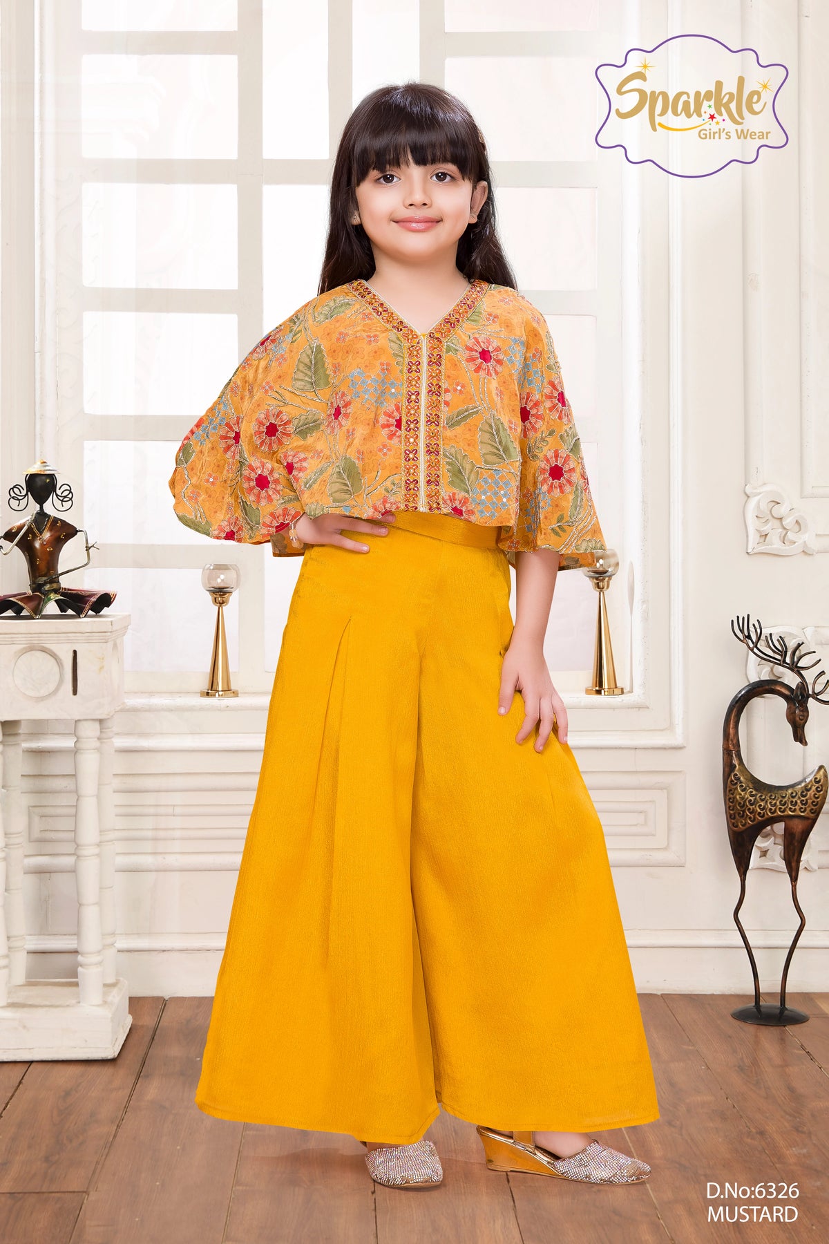 Girls Floral Embroidered Flared Top Plazzo Set