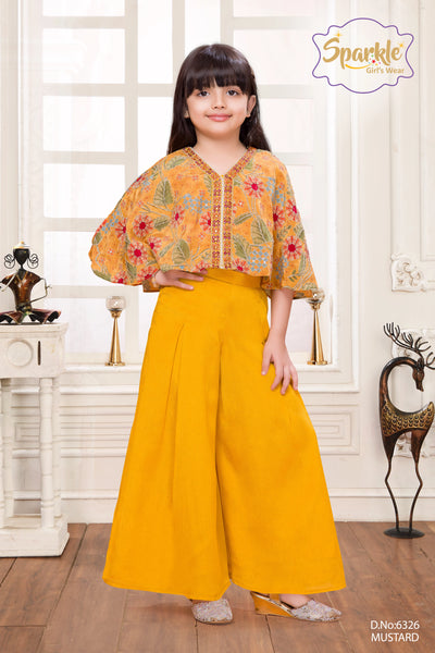 Girls Floral Embroidered Flared Top Plazzo Set