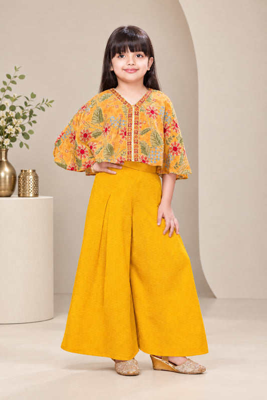 Girls Floral Embroidered Flared Top Plazzo Set