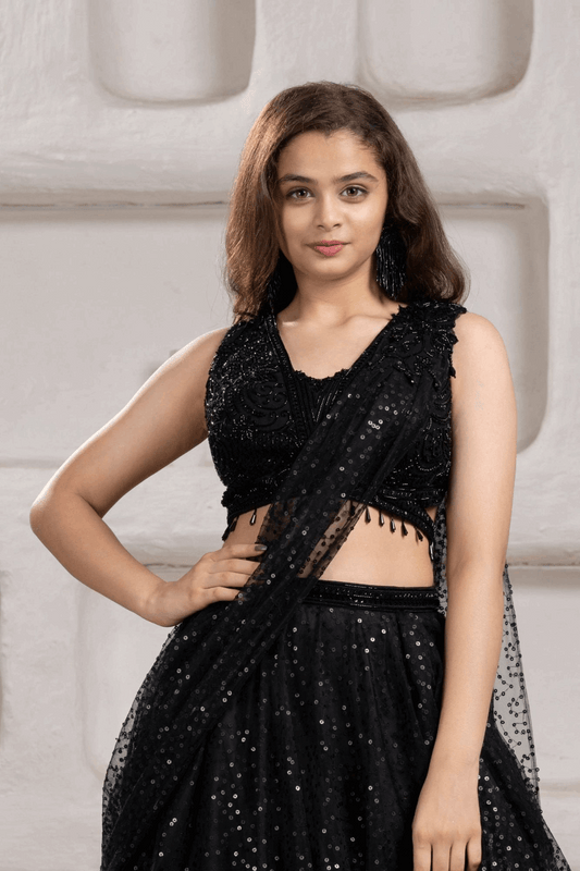 Black Sequin Embellished Lehenga Choli Set for Women