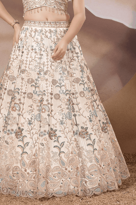 Ivory Cream Multicolor Embroidered Bridal Lehenga Choli Set
