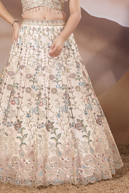 Ivory Cream Multicolor Embroidered Bridal Lehenga Choli Set
