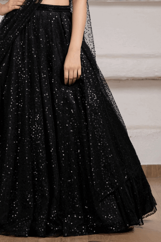 Black Sequin Embellished Lehenga Choli Set for Women