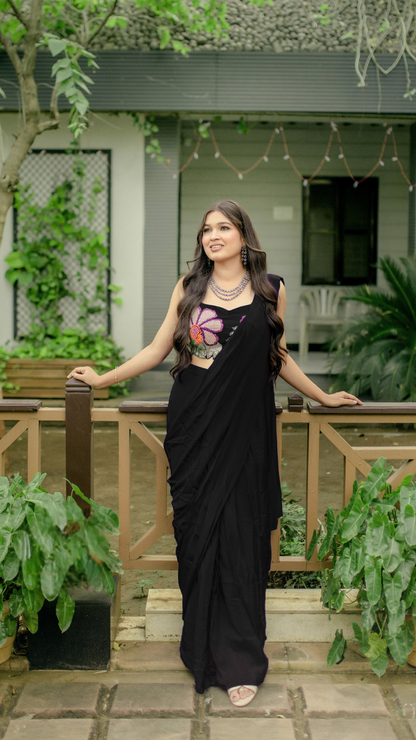 Classic Black Embroidered Saree with Blouse