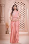 Blush Pink Pre-Draped Saree Style Gown with Pearl Embellishment