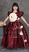 Burgundy Gown with Oversized Ivory Flower – Sheetal Collection