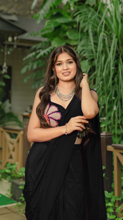 Classic Black Embroidered Saree with Blouse
