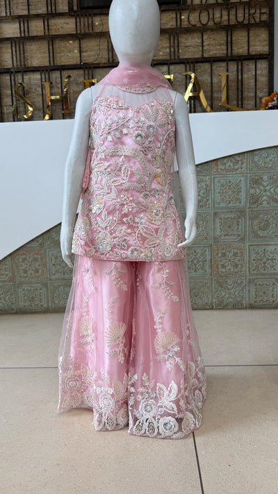 Girls Floral Embroidered Palazzo Set with Dupatta
