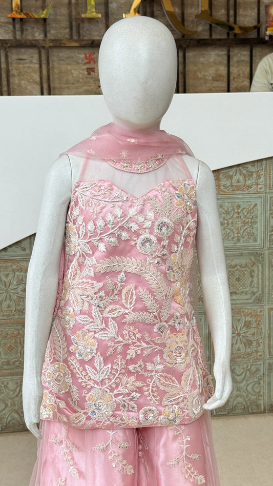Girls Floral Embroidered Palazzo Set with Dupatta