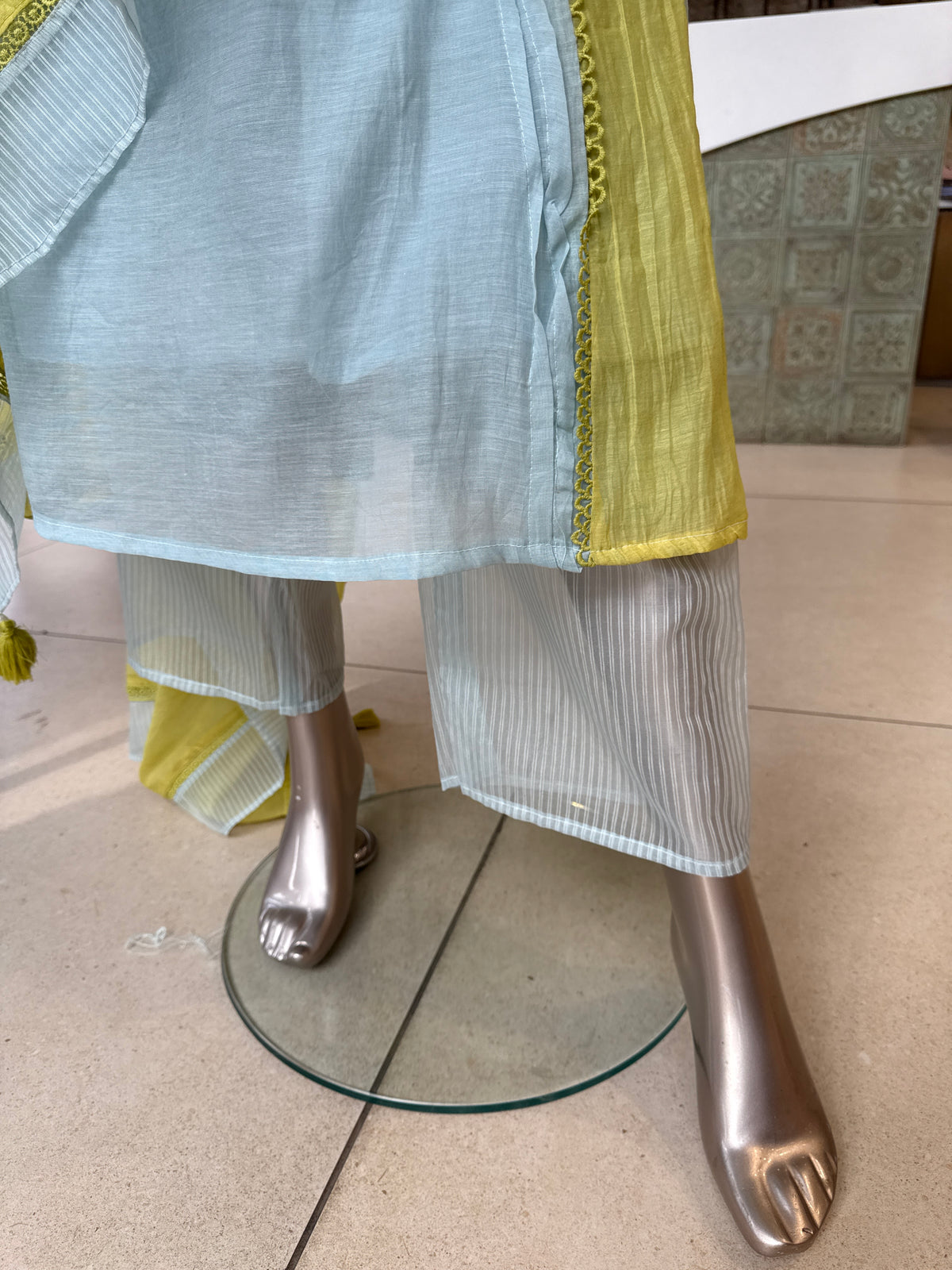Mint Green With Yellow Cut Work Suit