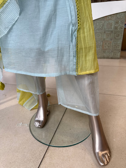 Mint Green With Yellow Cut Work Suit