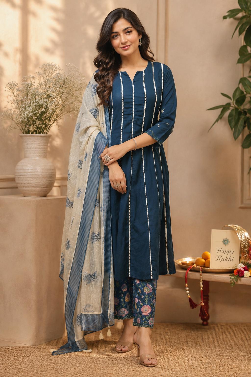 Nazakat Mul Chanderi Anarkali Suit