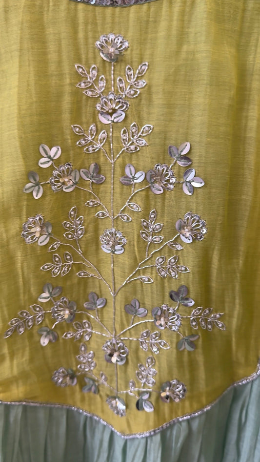 Mint Green and Yellow Mul chanderi Suit| Ready to Ship| Limited Sets