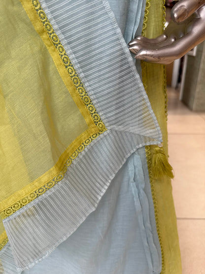 Mint Green With Yellow Cut Work Suit