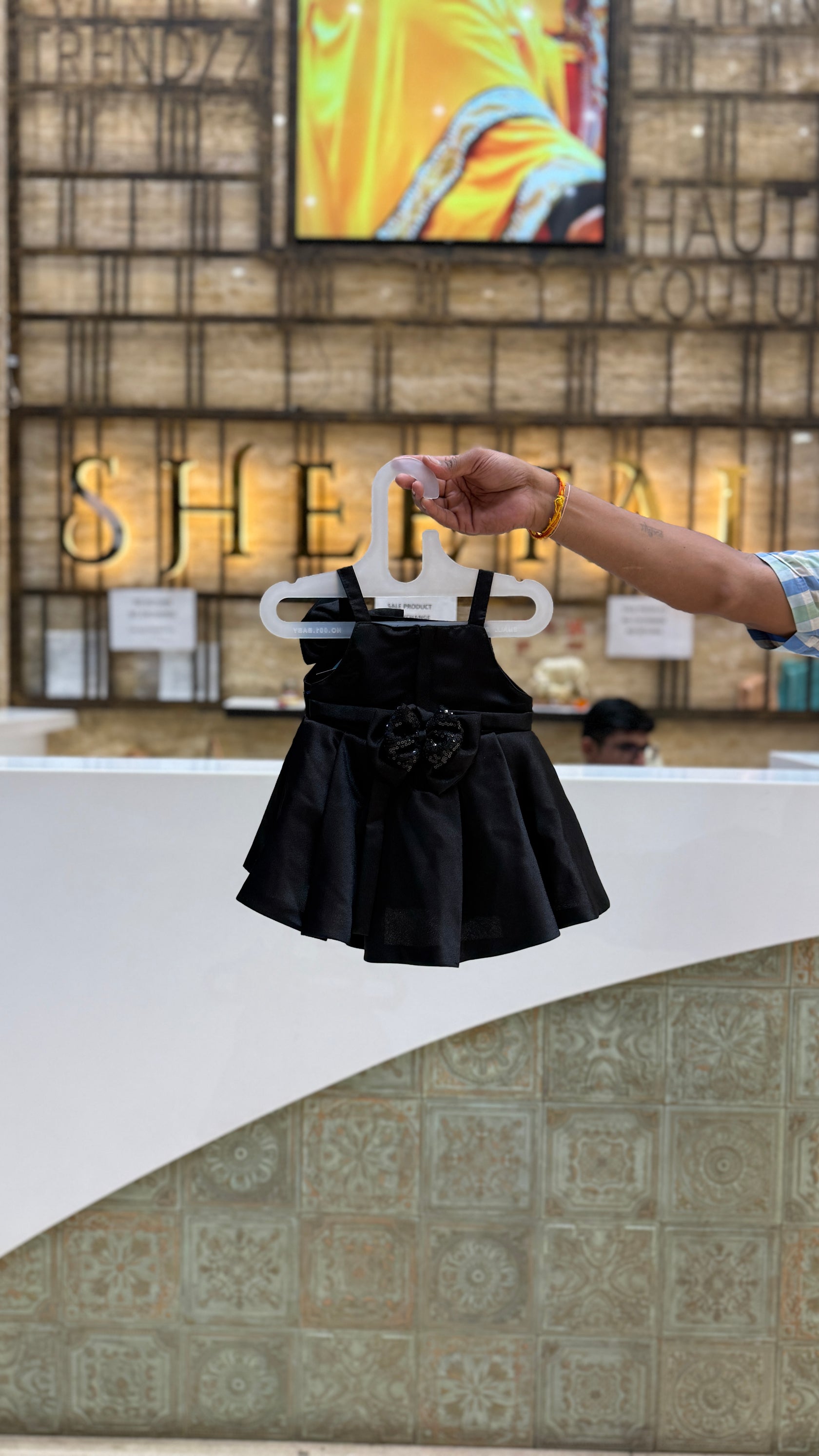 Black Sequin Bow Baby Frock