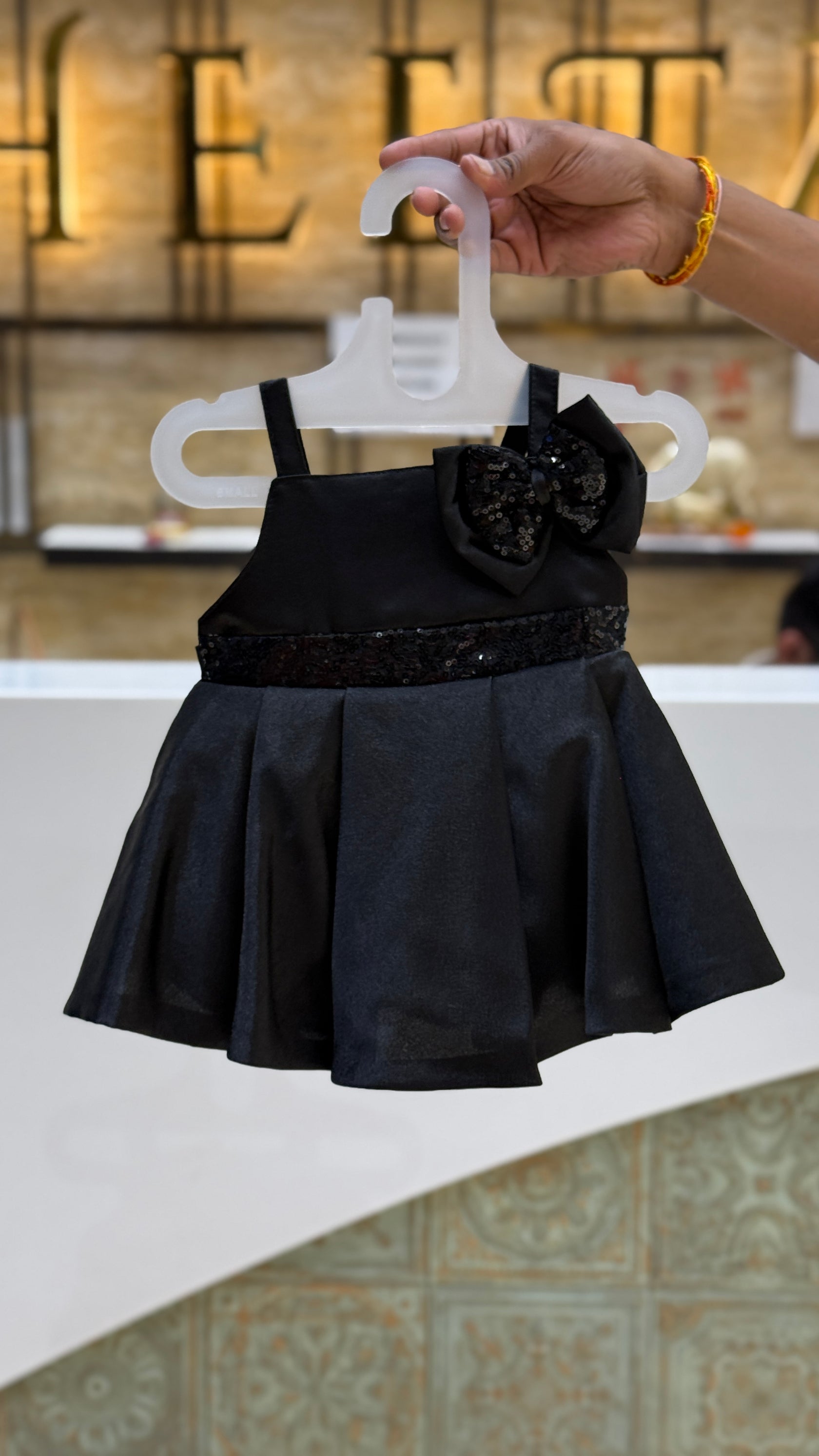 Black Sequin Bow Baby Frock