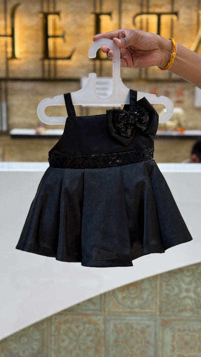 Black Sequin Bow Baby Frock