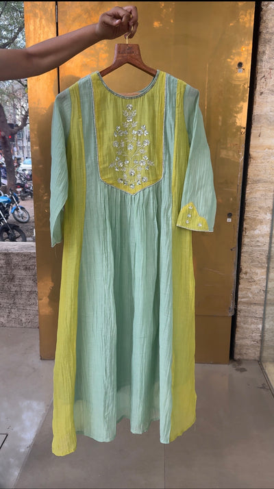 Mint Green and Yellow Mul chanderi Suit| Ready to Ship| Limited Sets