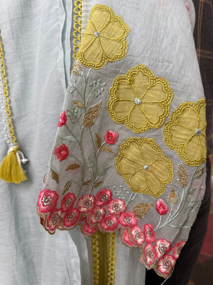 Mint Green With Yellow Cut Work Suit