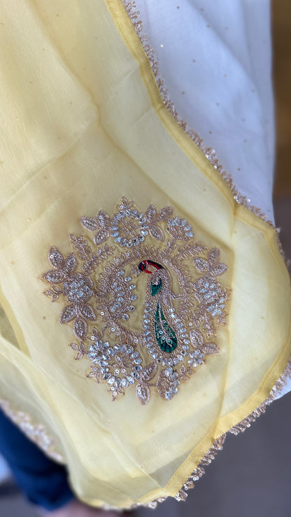 Ivory Mul Chanderi Suit with Yellow Dupatta