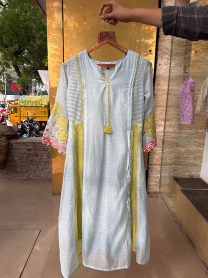 Mint Green With Yellow Cut Work Suit