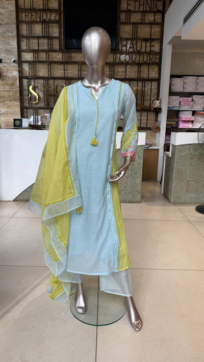 Mint Green With Yellow Cut Work Suit