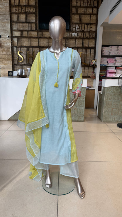 Mint Green With Yellow Cut Work Suit