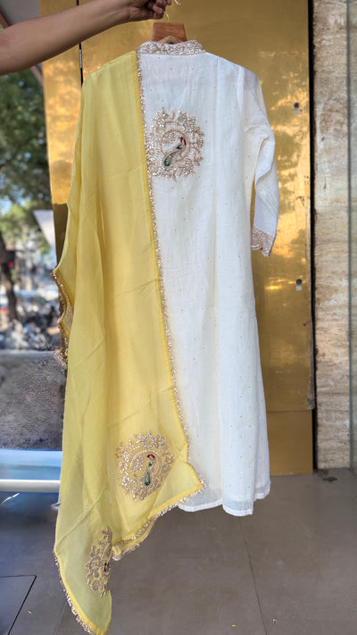 Ivory Mul Chanderi Suit with Yellow Dupatta