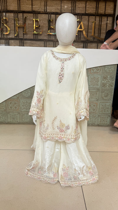 Girls Floral Embroidered Top Palazzo Set with Dupatta