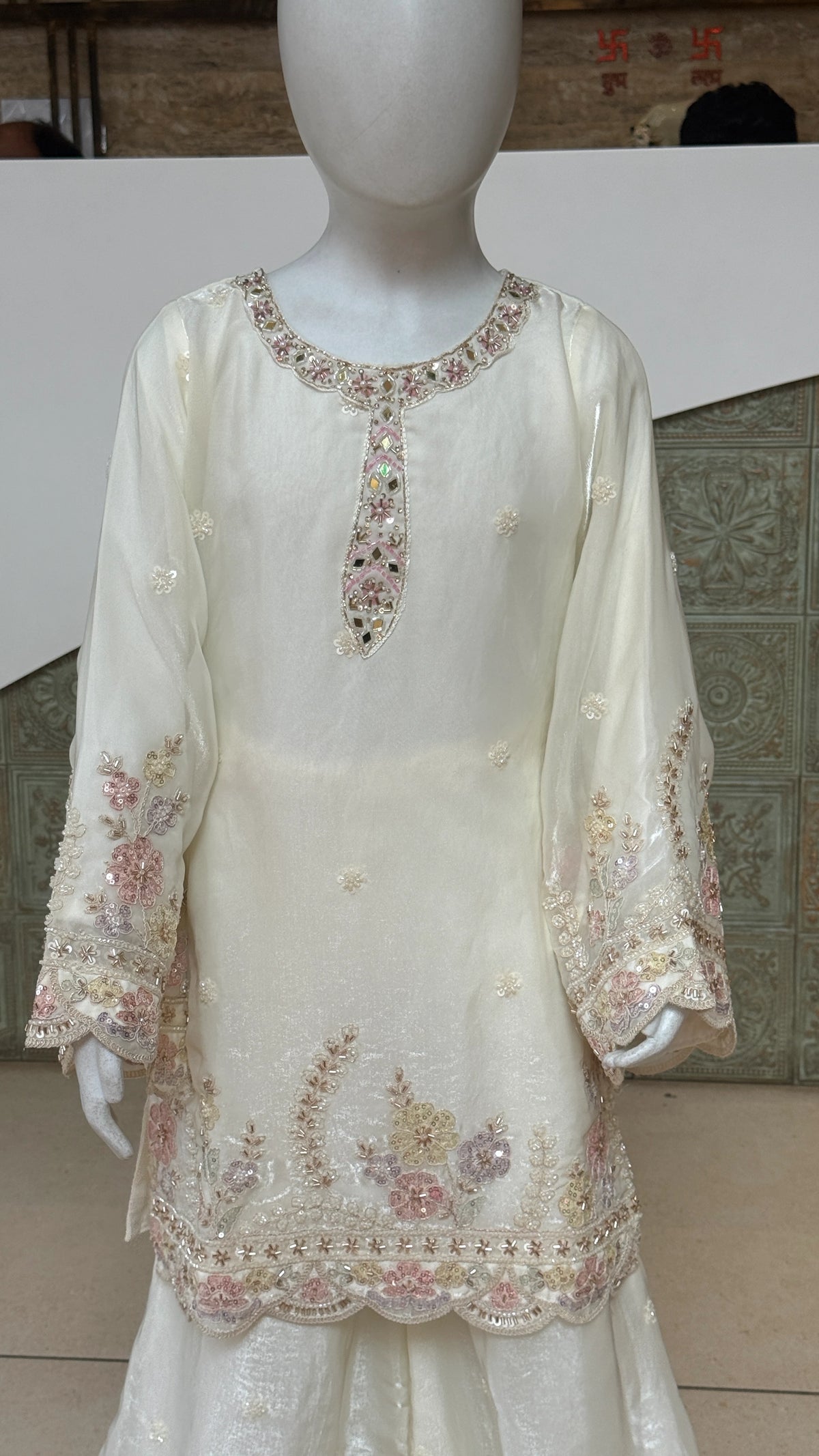 Girls Floral Embroidered Top Palazzo Set with Dupatta