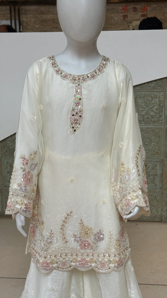 Girls Floral Embroidered Top Palazzo Set with Dupatta