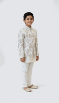 White and Silver Embroidered Indo-Western Jacket for Boys