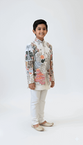 White Embroidered Indo-Western Jacket for Boys