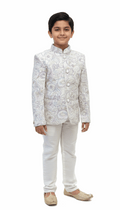 White Embroidered Indo-Western Jacket with Pastel Details for Boys