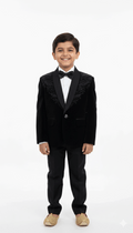 Black Embroidered Tuxedo Blazer for Boys
