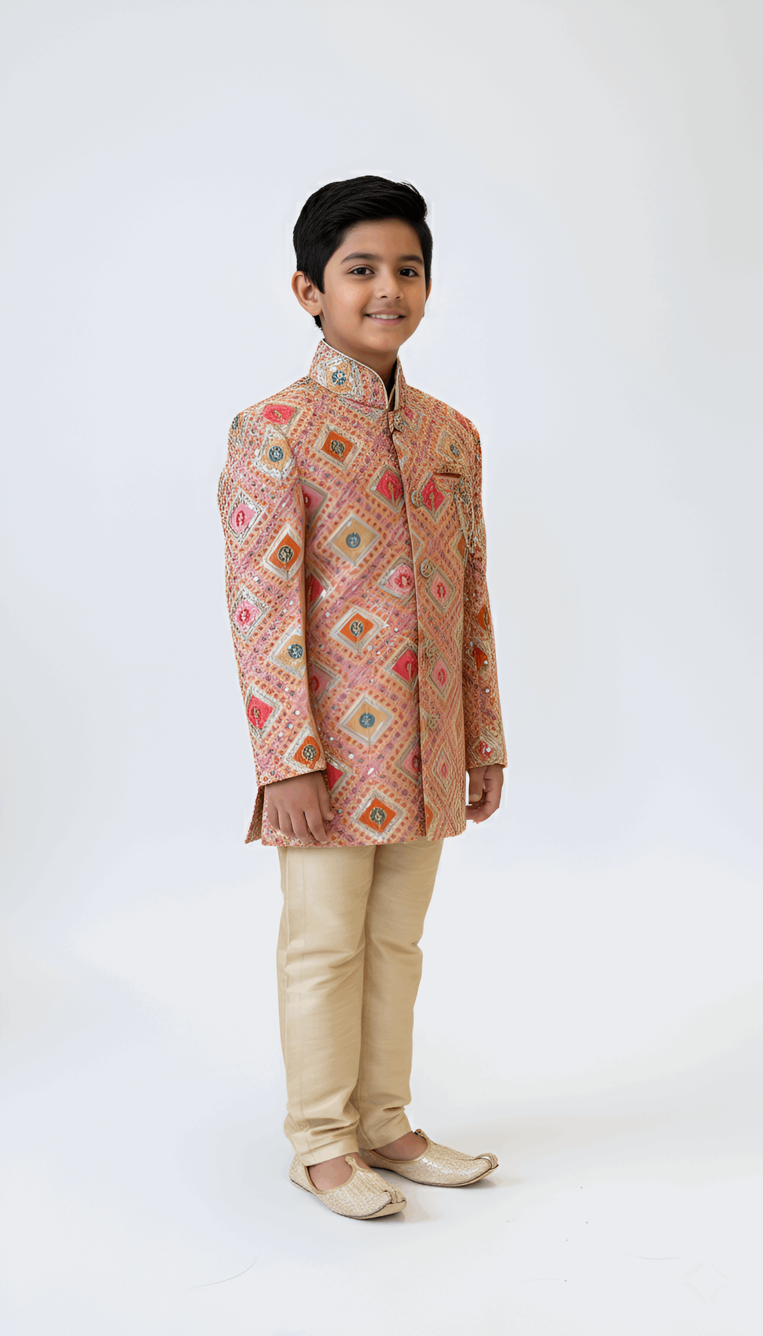 Multicolor Printed Indo-Western Jacket for Boys