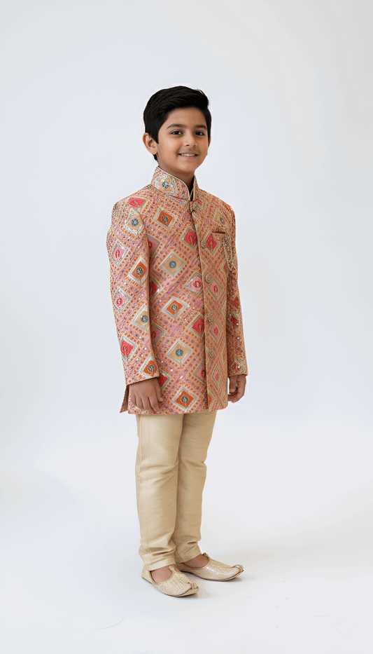 Multicolor Printed Indo-Western Jacket for Boys