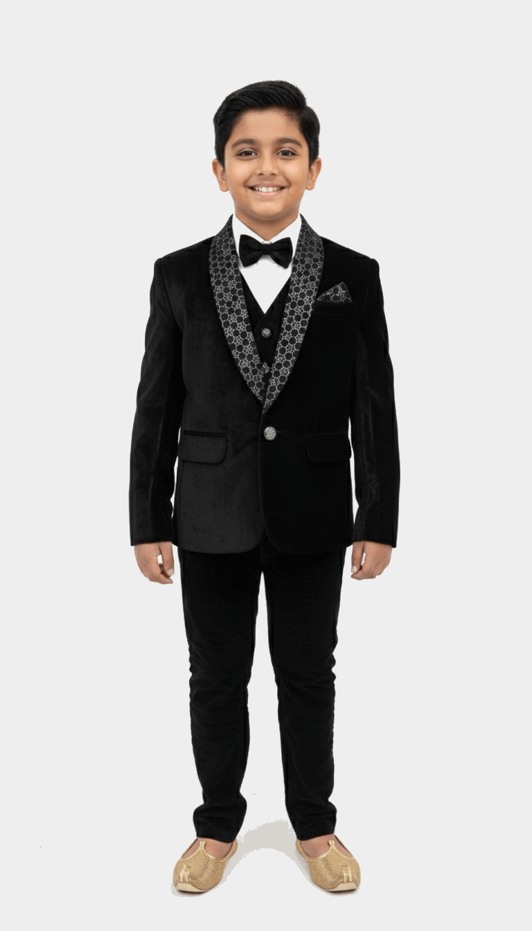 Black Velvet Tuxedo Suit for Boys