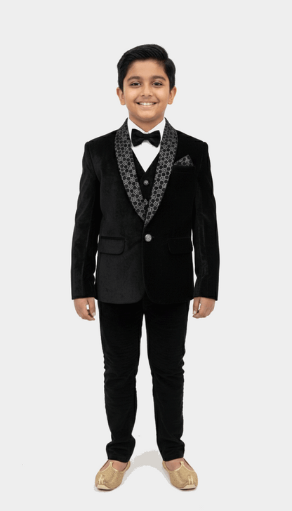 Black Velvet Tuxedo Suit for Boys
