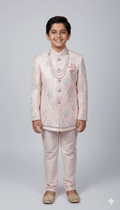 Pink and Silver Embroidered Indo-Western Jacket for Boys