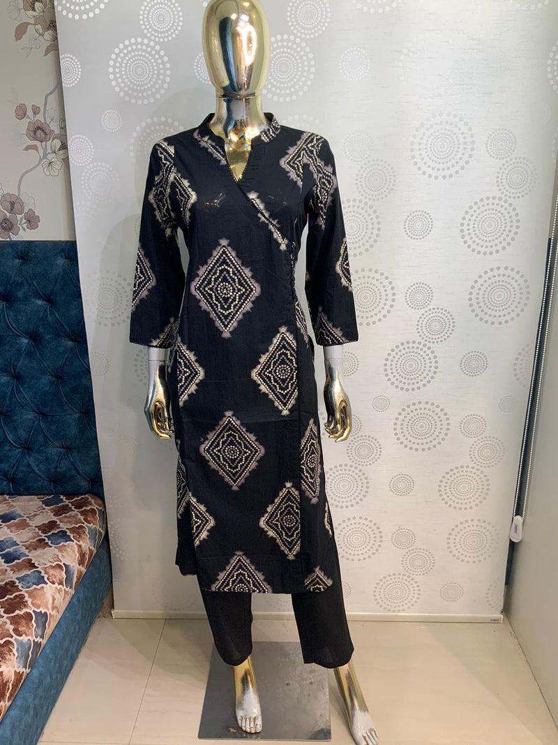 Black Geometric Ikat Print Cotton Co-ord Set