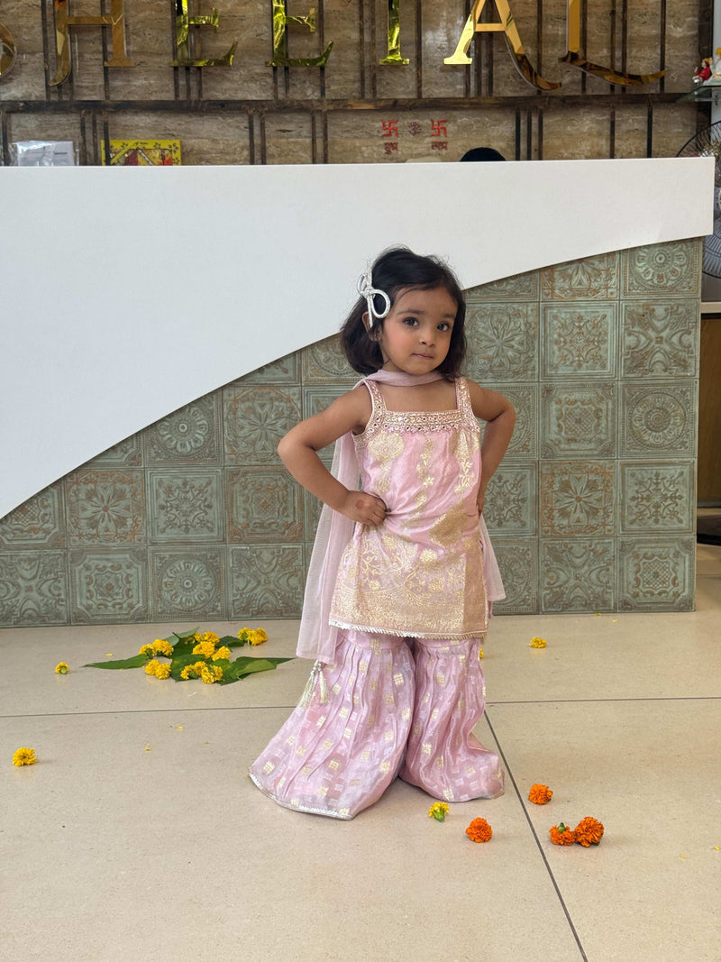 Pink and Gold Kids Sharara Set – Sheetal Collection
