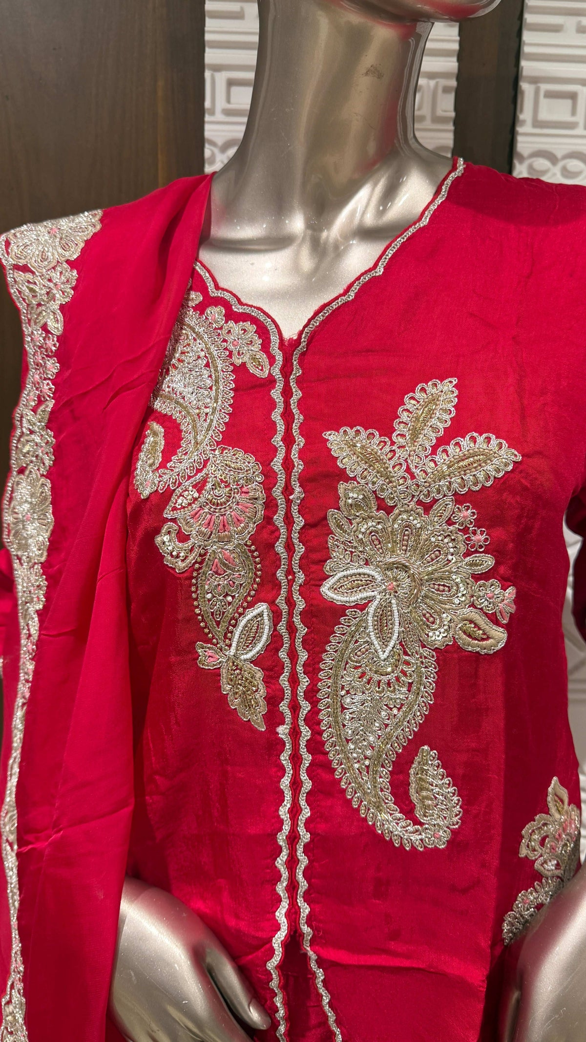 Red Embroidered Soft Slick Silk Palazzo Suit Set – Sheetal Collection
