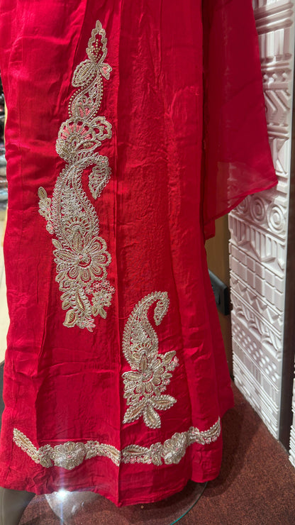 Red Embroidered Soft Slick Silk Palazzo Suit Set – Sheetal Collection