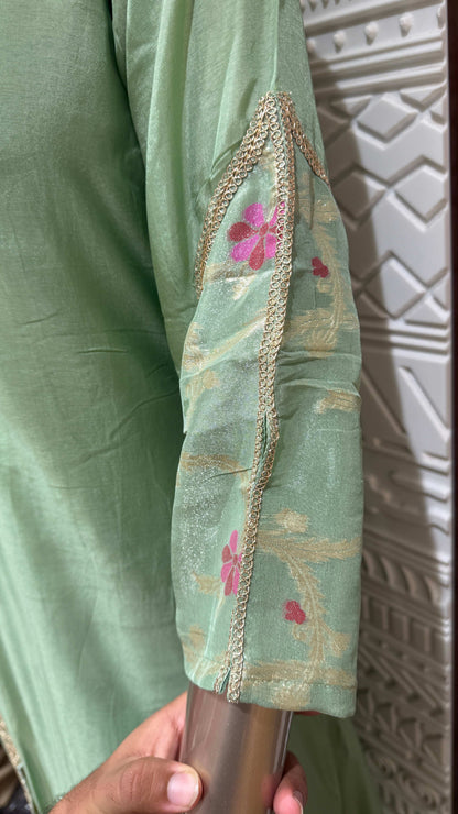 Mint Green Floral Embroidered Silk 3 Piece Suit Set – Sheetal Collection